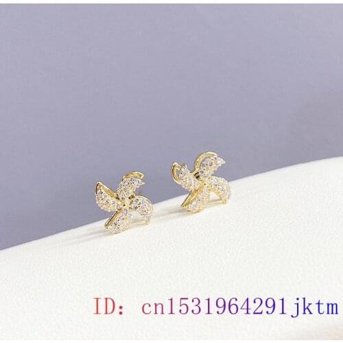White Zircon Windmill Ear Studs Earrings Gemstone Chalcedony Crystal Women Gifts 925 Silver Jewelry Fashion Natural Amulet
