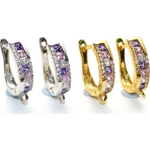 New Desgin Viloet Pink White Color Zircon Setting safe lock Earrings Clasps & Hooks DIY Drop Earring Making Findings 20pcs/lot