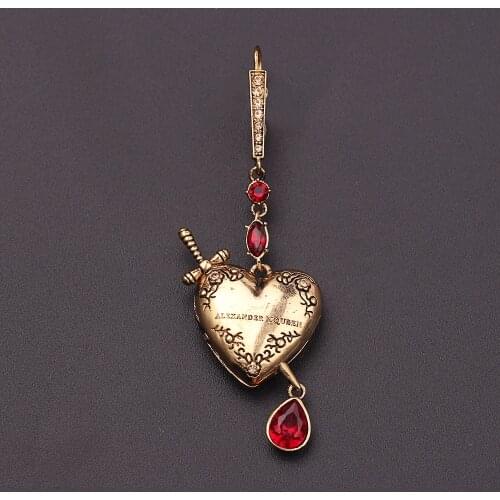 New Single Heart Sword Crystal Earring Gold&Red Dangle Earring For Women Girlfriend Birthday Gift Drop Earring Bijoux Femme