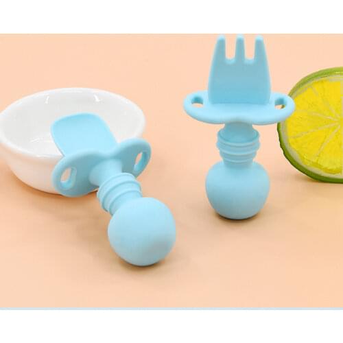 Baby silicone licking fork spoon baby training predator fork spoon short handle learn to molar artifact silicone soft fork spoon