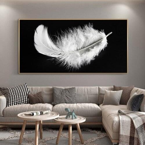 Modern Black and White Feather Diy Diamond painting Wall Art Embroidery Mosaic Animal Picture for Living Room Aisle A621
