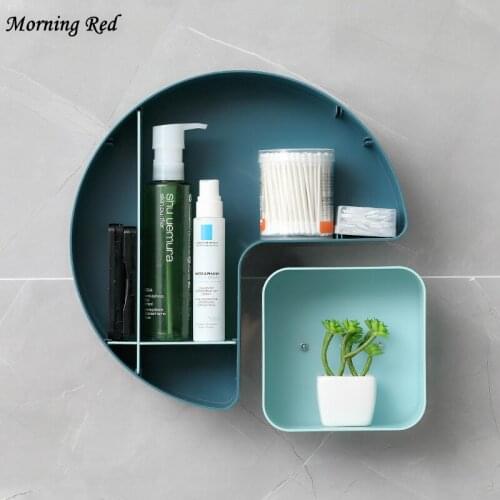 Cosmetics Bathroom Storage Rack Wall-mounted Punching-free Washing Table Lipstick Skin Care Product Organizer Box HIBS Plastic