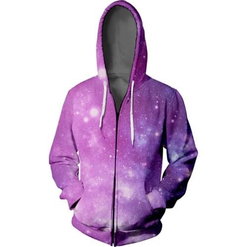 Starry Sky 3D Zipper Hoodie Sweatshirt Hip Hop Woman Hoodie Galaxy Harajuku Man High Street Zipper Sweatshirts Oversize