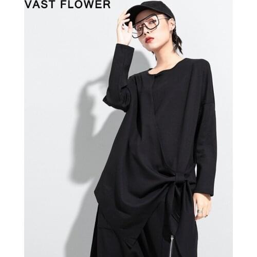 Black Plus Size Long Sleeve T Shirt Women New O-Neck Bow Patchwork Fashion Loose Casual T-Shirt Tops Clothes Spring Autumn 2021