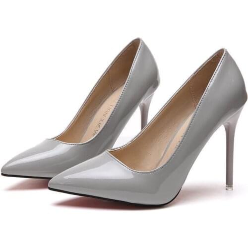 Plus Size 34-44 HOT Women Shoes Pointed Toe Pumps Patent Leather Dress High Heels Boat Shoes Wedding Shoes Zapatos Mujer White