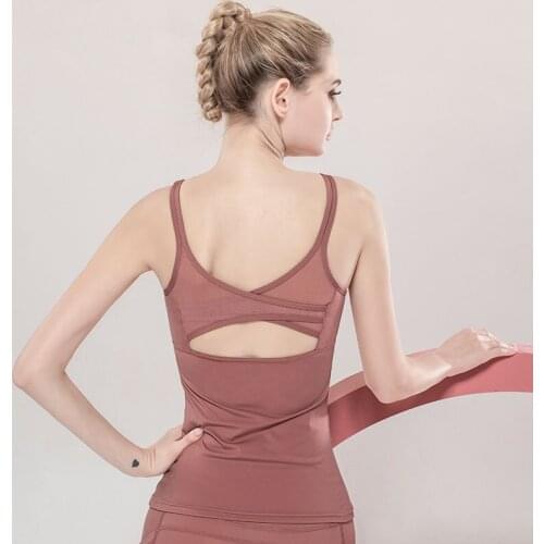 Women Running Sports Gym Loose Yoga Top For Fitness Cross Strap Womens sleeveless Gym Top Padded Tank Athletic Vest