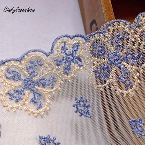 1Meter 11cm Wide Snowflake Embroidered Lace Trim yellow Mesh Dolls Dress Cloth Decoration Lace Trims Sewing Fabrics DIY Crafts