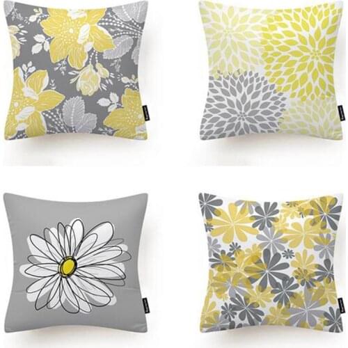 2pcs/set Gray Yellow Color Floral Square Pillowcase Cushion Cover Sofa Decorative Throw Pillowcase Bedroom Home Decor