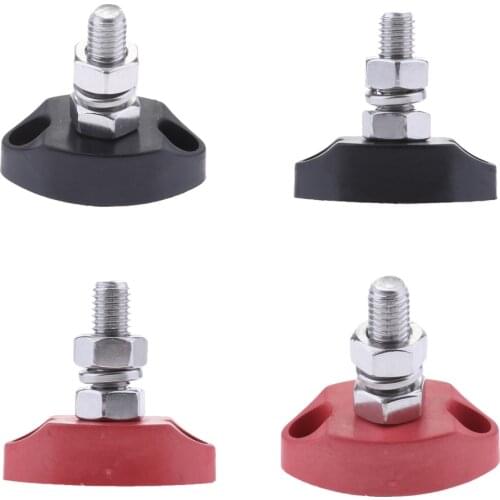 4pcs DC 12V Bus Bar Terminal Block - 1/4 inch 6mm Positive Insulated Single Stud Power and Ground Junction Post - Red+Black