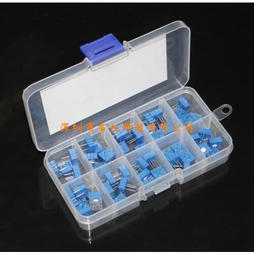 50pcs Free freight 10 Resistance Values Each 5 3386P Precision Adjustable Resistor Set Boxed