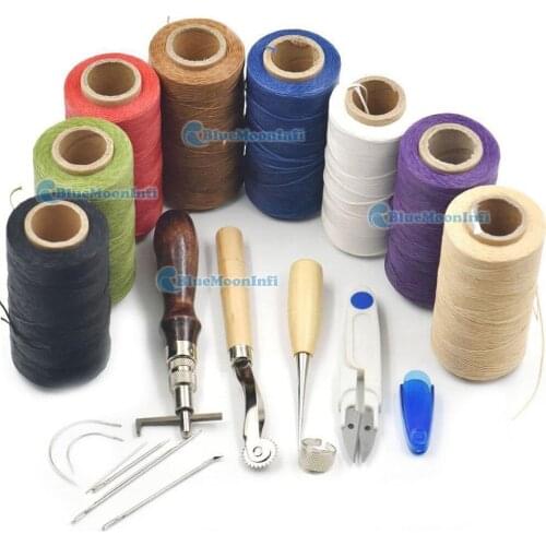 7 Pcs Hand Stitching Sewing Tool Kit Thread Awl Leather Carft Waxed Thimble Ring Waxed Thread