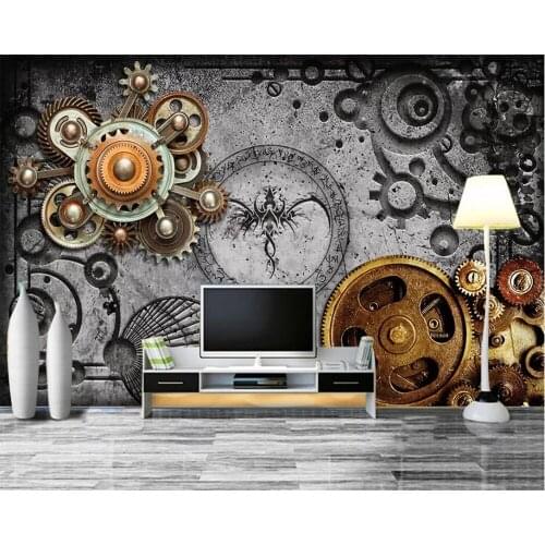 Beibehang Custom high-grade silk wallpaper retro personality machine gear art background wall bar KTV decorative painting