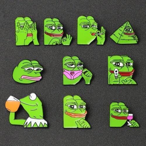 Frog Pepe Brooch Pin Smile Sad Funny Pepe Frog Kermit Meme Enamel Badge Pop Culture Animal Cartoon Jewelry Boys Club Wholesale