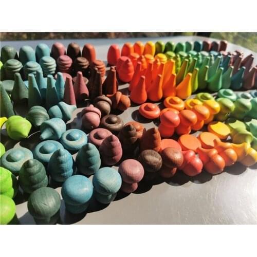 Kids Wooden Montessori Toys Rainbow Loose Parts Wood Mushrooms Honeycomb Droplets Bamboo Shoots Acorns Tree Cones