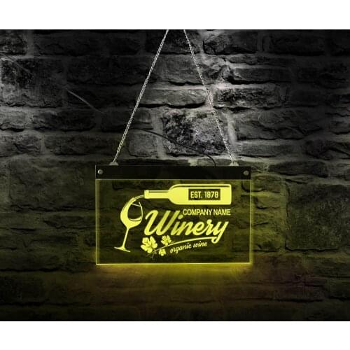 Custom Company Name Winery Organic Wine LED Open Sign for Business Displays Vino Alcohol Bar Pub Acrylic Night Light Board