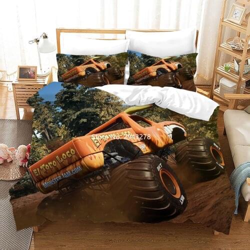 3D-Printed Thrilling Truck Pattern Quilt Set Linen Deluxe Full Size Twin/King Bed/Childrens Room Bedding for Children and Boys