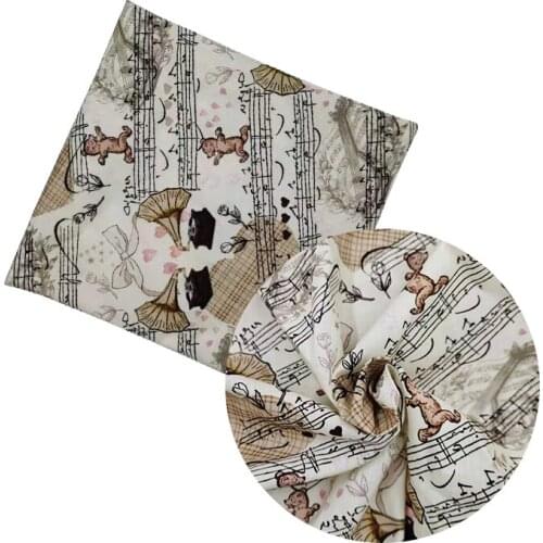 Beautiful Digital Printing 100%Cotton Fabric White Musical Notes Bear Pattern Sewing Material Children Fabric Diy Shirt Clothing