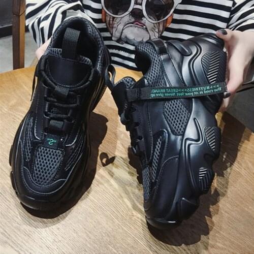 Fashion Platform Sneakers Women Vulcanize Shoes Black Chunky Sneakers Non Slip Wear Resistant Trainers Ladies 2020 Dad Shoes