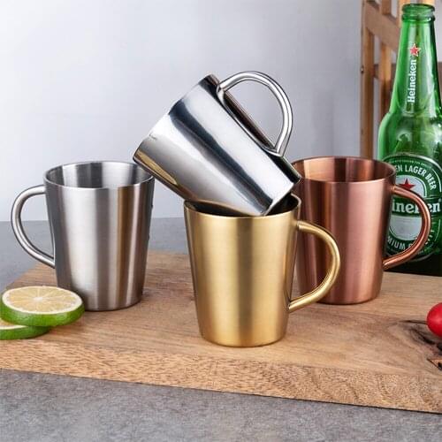 Stainless Steel Mug 350ml Anti-hot Cup for Water Coffee Milk Beer Juice Drinkware Rose Gold