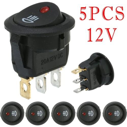 Mayitr 5pcs Dot LED Rocker Switch 12V 20A Car Boat Round Rockers ON/OFF Switch Auto Motorcycles Switch Accessories