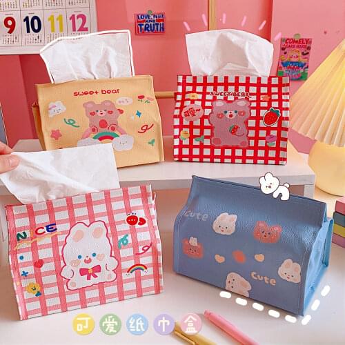 Korean Version of The Net Red Cute Cartoon Bear Tissue Box Girl Heart Desktop Tissue Storage Student Dormitory Pumping Box