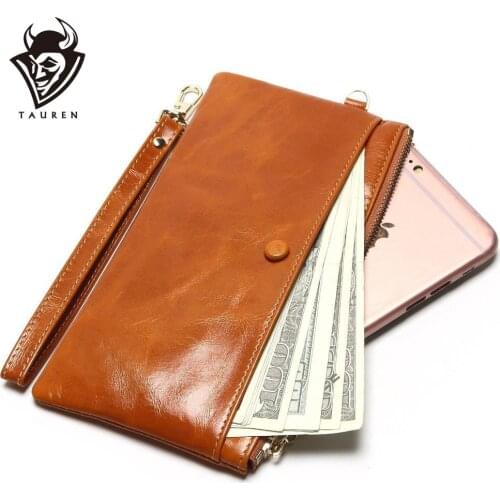 Mobile Phone Packet 7 Color Womens Slim Wallets Oil Wax Leather Thin Handbag Simple Hand Grasping Coin Purse
