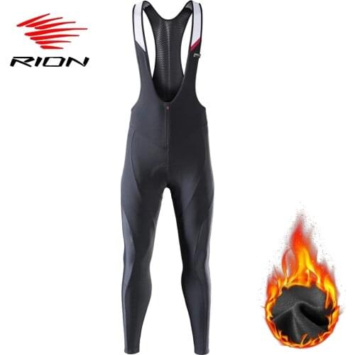 RION Mens Winter Thermal Fleece Cycling Bib Pants Mountain Bike Zipper Cycling Tights Pro Team Gel Padded MTB Bike Long Pants