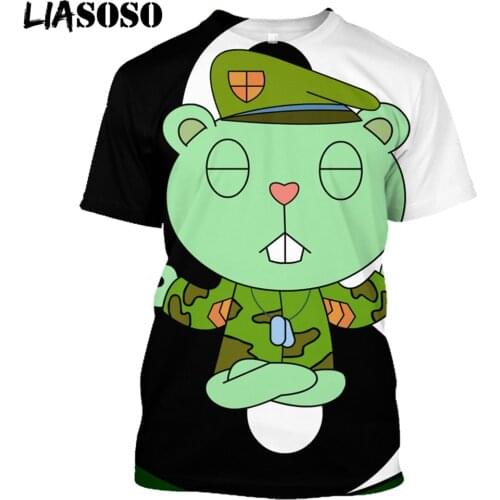 LIASOSO New Harajuku Style Pullover Tees Men Women Casual T-Shirt Anime Happy Tree Friends 3D Print Tops Brand Clothing A138