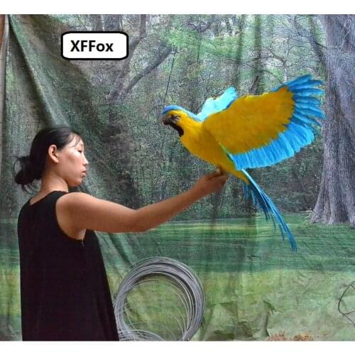 Huge real life wings parrot model foam&feather big simulation blue&yellow parrot bird gift about 60x100cm xf0273