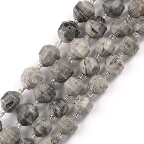 Wholesale Map Jaspers Beads Natural Stone Bedas for Jewelry Making Loose Spacer Faceted Sharp Beads DIY Necklace Bracelet 15inch