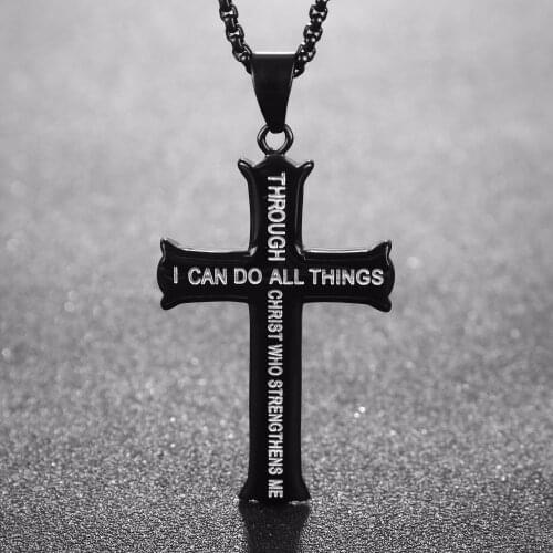 Philippians 4:13 Jewelry Bible Verse Cross Necklace, I Can Do All Things Through Christ, Stainless Steel Curb Chain dropshipping