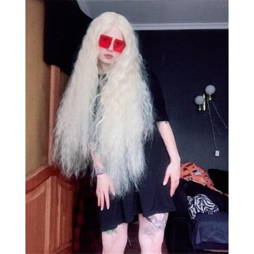 Platinum Blonde Synthetic Wig Curly Glueless Machine Made Synthetic Wig 150% Density for Girls Women Free Part