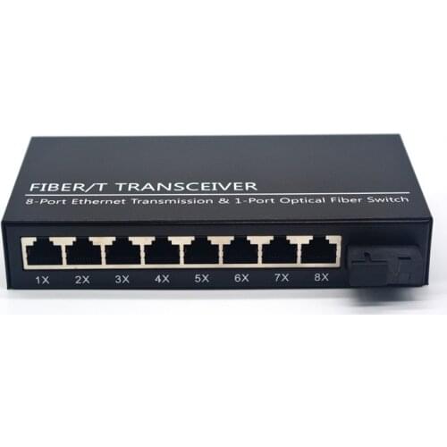 Gigabit Fiber/T Transceiver 8-Port Ethernet Transmission & 1-Port Optical Fiber Switch Media Converter Dual Fiber 20KM 1310nm SC