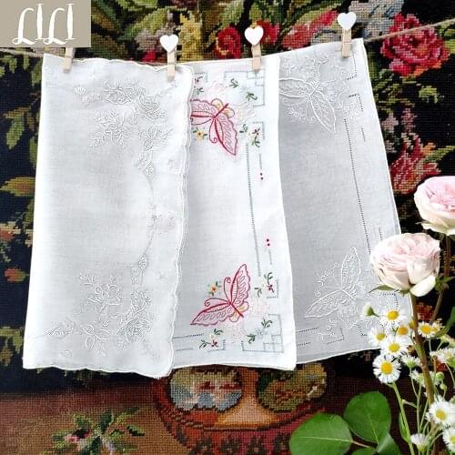 Rose and Butterfly Hand-embroidered 100% Cotton Handicraft Gift Handkerchief