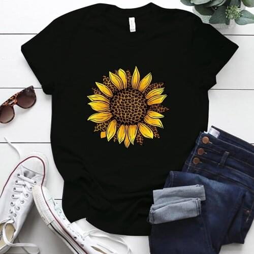 Seeyoushy Sunflower Print T Shirt Women Short Sleeve Summer Vintage Flowers Tshirt for Women Casual Clothes Tee Haut Femme