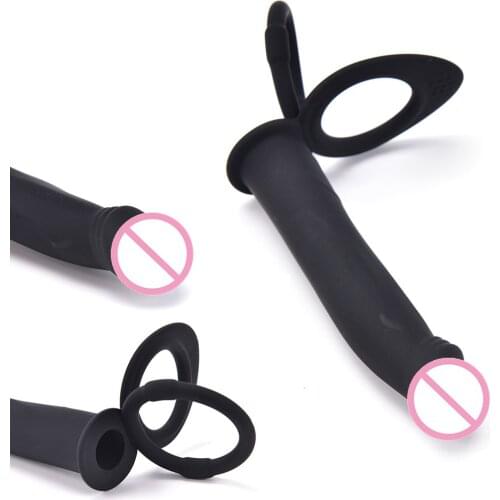 Double Penetration Sex Toys Penis Strapon Anal Dildo, Black Silicone Strap On Penis Anal Plug, Adult Products for Beginner