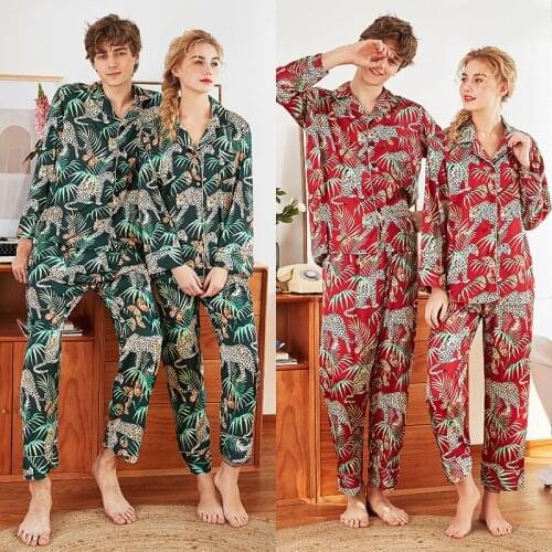Long Sleeve Silk Pajamas Spring Autumn Sleepwear suit Men and Women casual Homewear Lovers Pajamas Home Furnishing Clothes