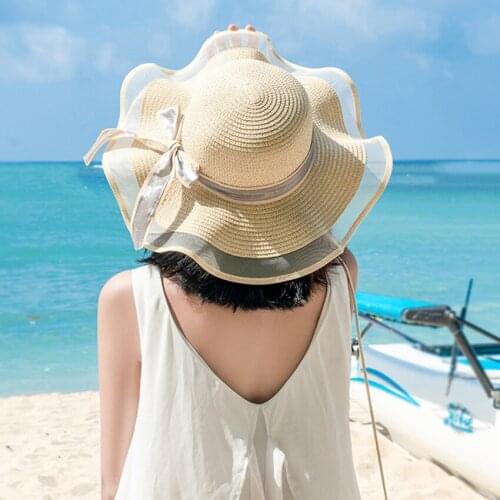 Sun Hats For Women Bowknot Ribbon Lace Up Large Brim Straw Hat Elegant Fashion Outdoor Beach Hat Summer Caps Chapeu Feminino