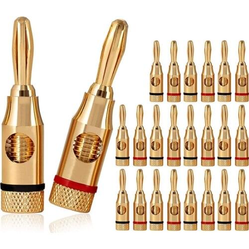 Banana Plugs Open Screw 24K Gold Plated Plugs o Jack Connector for Speaker Stereo Cable, 24-Pack (12 Red, 12 Black)