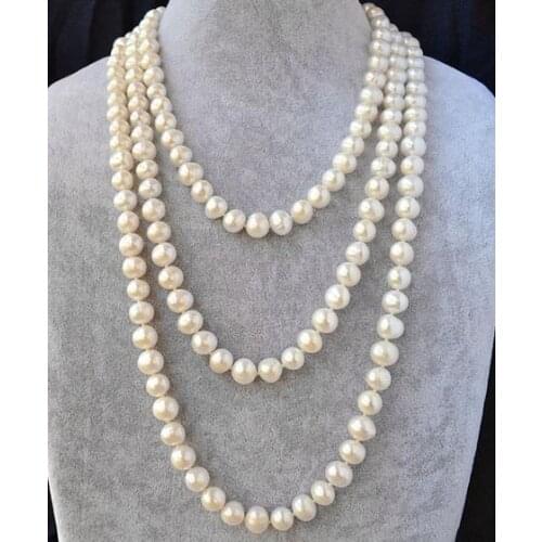 Unique Pearls jewellery Store Long Pearl Necklace 60 inches 10mm Round Freshwater Pearl Necklace Charming Women Jewelry