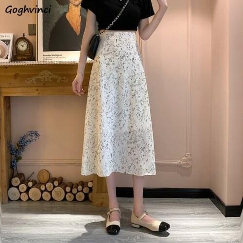 Skirts Women Summer Floral A-line Mid-calf High Waist Popular All-match Elegant Korean Style Fashion New Streetwear Casual Daily