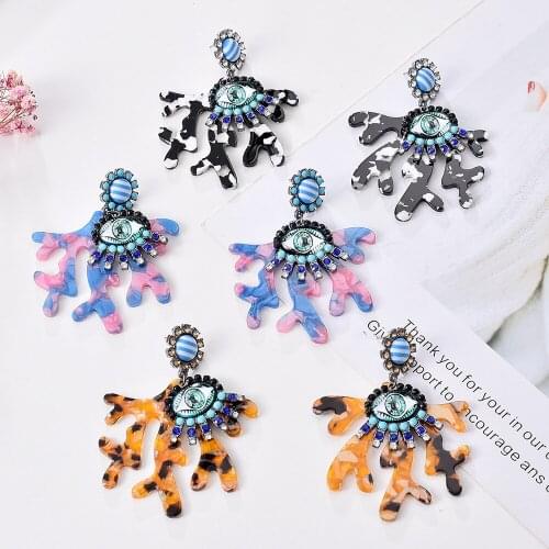 New Vintage Crystal Rhinestone Blue Eyes Acrylic Earrings Resin Cross Earrings For Women Boho Jewelry