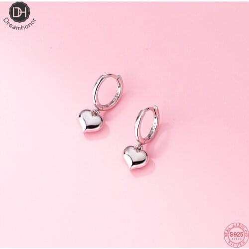 Dreamhonor Genuine 925 Sterling Silver Korean Glossy Big Heart Clip Earrings for Women Fine Jewelry Gifts