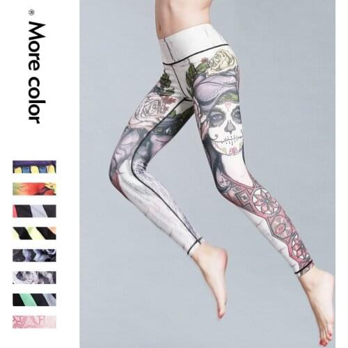 2019 Women Yoga Pants Printed Workout Lady Colored Printed Running Sports Pants Workout Leggings Fitness Capris New Design