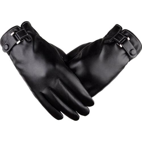Winter PU Leather Gloves Simulation Leather Washed Plus Velvet Warm Riding Gloves Driving Leather Touch Screen Black/Brown