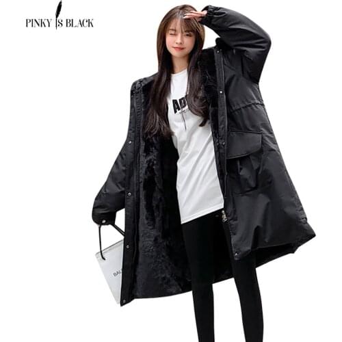 PinkyIsBlack 2021 Winter Jacket Parkas Coat Women Clothes Long Coat Fashion Loose Fur Liner Casual Hooded Cotton Padded Jacket