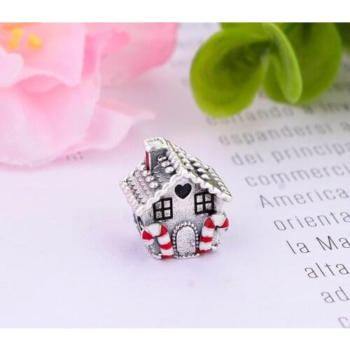 100% 925 Silver Gingerbread House Window Green Enamel Tree Bead Fit Original Pan Charm Bracelet Making Kids Berloque 2020