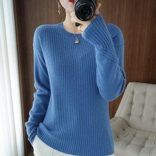 100% Wool Knit Sweater Autumn Winter Women Clothes Womens Jumper O Neck Soft Warm Pullover Tops Solid Knitwear Pull Femme