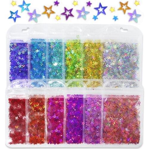 12 Colors Hollow Star Glitter Flakes For Epoxy Resin Mold Fillings Holographic Star Sequins DIY Accessories Nail Art Decorations