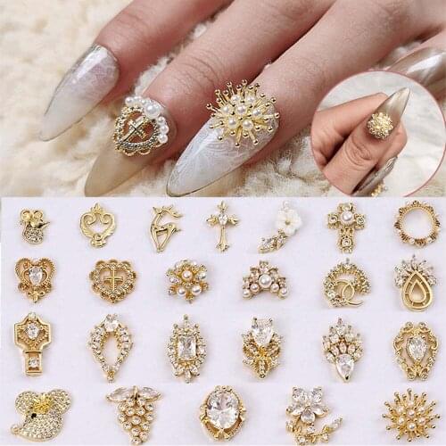 3D Luxury Gold Nail Art Decorations Alloy Zircon Flower Crystal Rhinestones Nails Accessories Jewelry Supplies CharmsDecoration